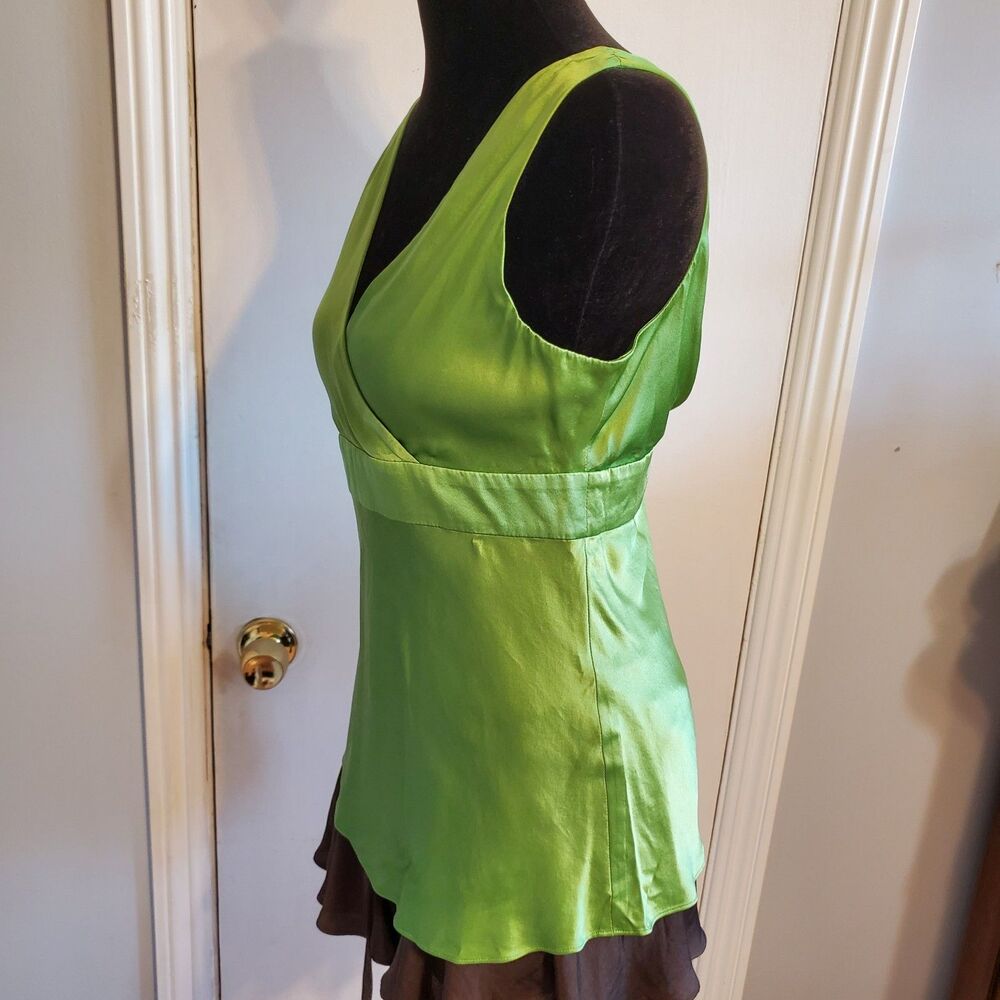INC Y2k Silk Satin Green Babydoll Top Size 4 Going Out Forest Fairy Feminine - Picture 3 of 9